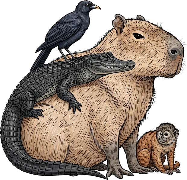 Capybara With Friends