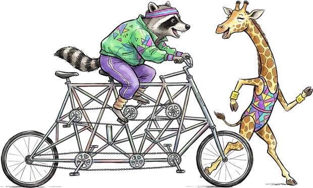 Tandem Bike Animal Friends